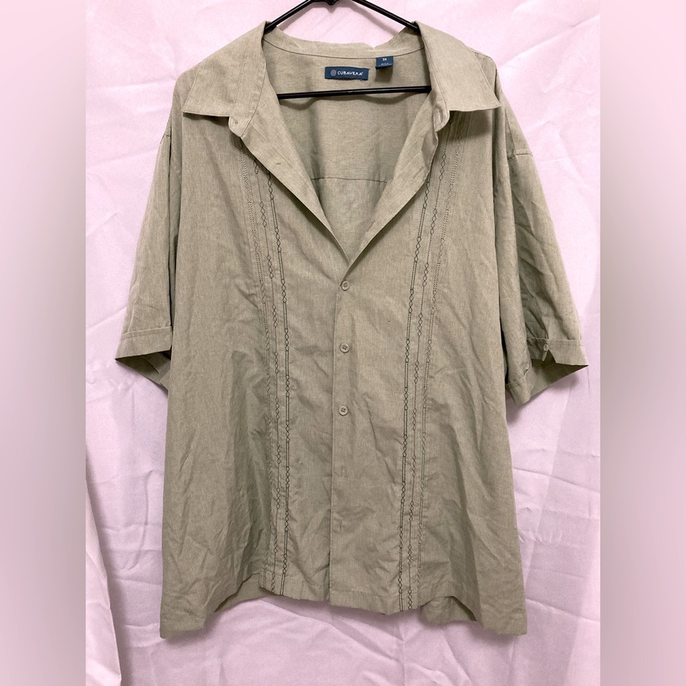 Cubavera 3X soft green embroidered button down shirt
